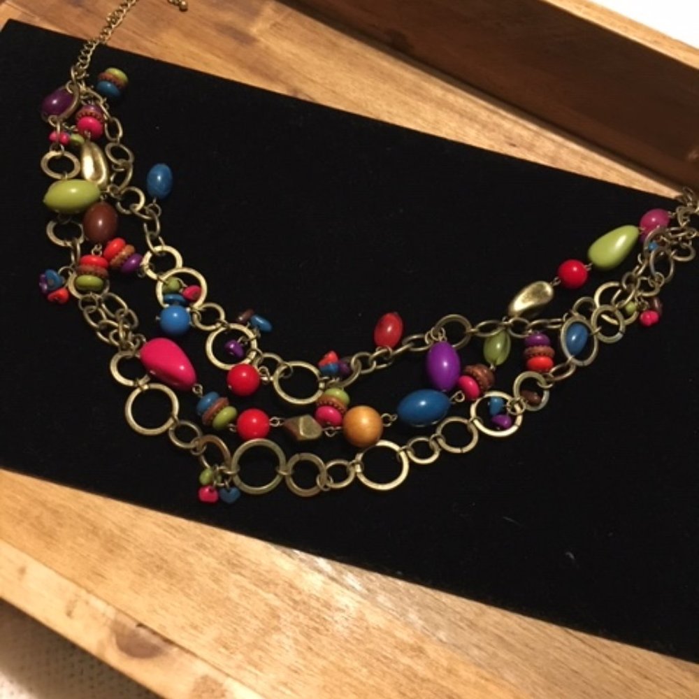 Premier Designs Parade Acrylic & Beaded Brass 16" necklace New